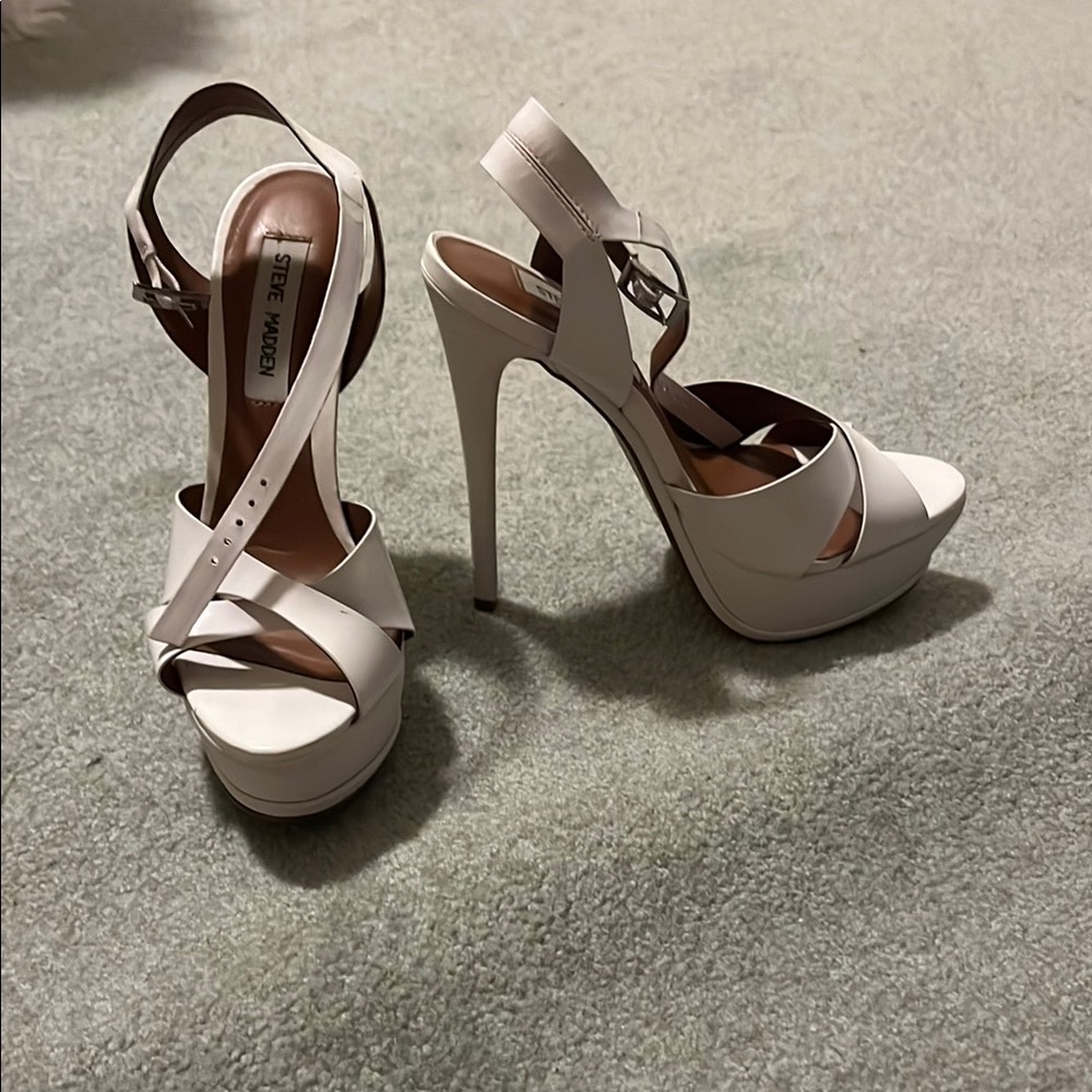Steve Madden White Stiletto Heels with Ankle Strap